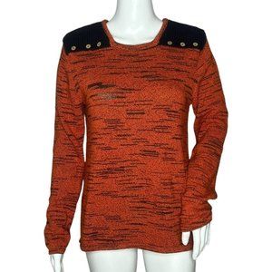 Haiku Sweater Womens Size S Orange Black Marled Knit Crochet Accents Square Neck